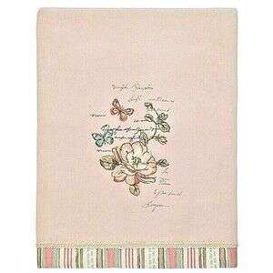 Avanti Butterfly Garden Bath Towel 27x50" Embroidered Pale Pink Guest Bath